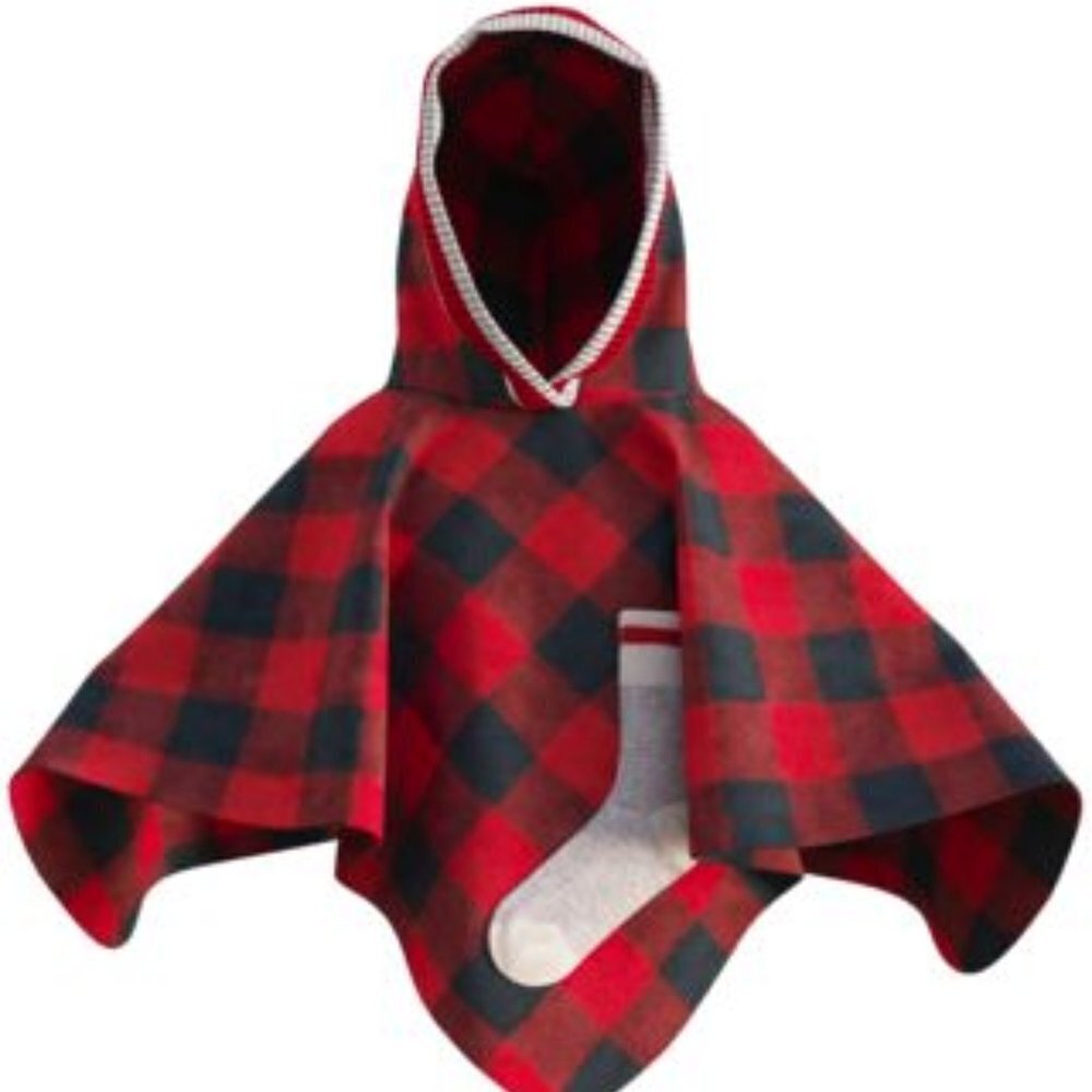 Pook Pookie Hooded Poncho Red Plaid Toddler Youth Polar Fleece Cape Medium